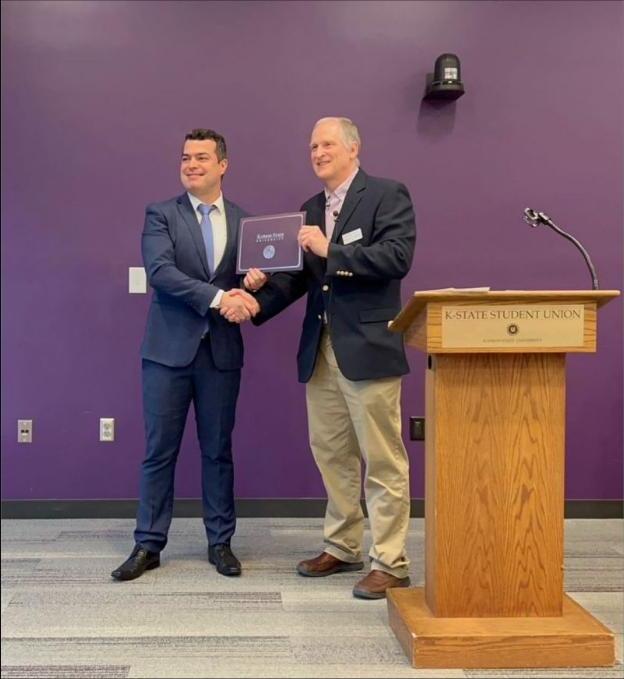 Receiving the Stamey Teaching Award at the K-State Student Union